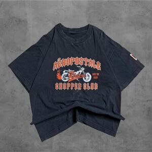 Aeropostale Mens Graphic‎ T Shirt Chopper Club Motorcycle Print Black Tee